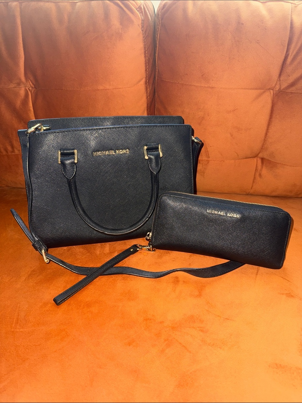 Michael Kors Black Saffiano Leather Satchel with Matching Wallet